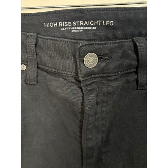 Chico's Black High Rise Straight Leg Jeans Size 10 (1.5) - Picture 3 of 6